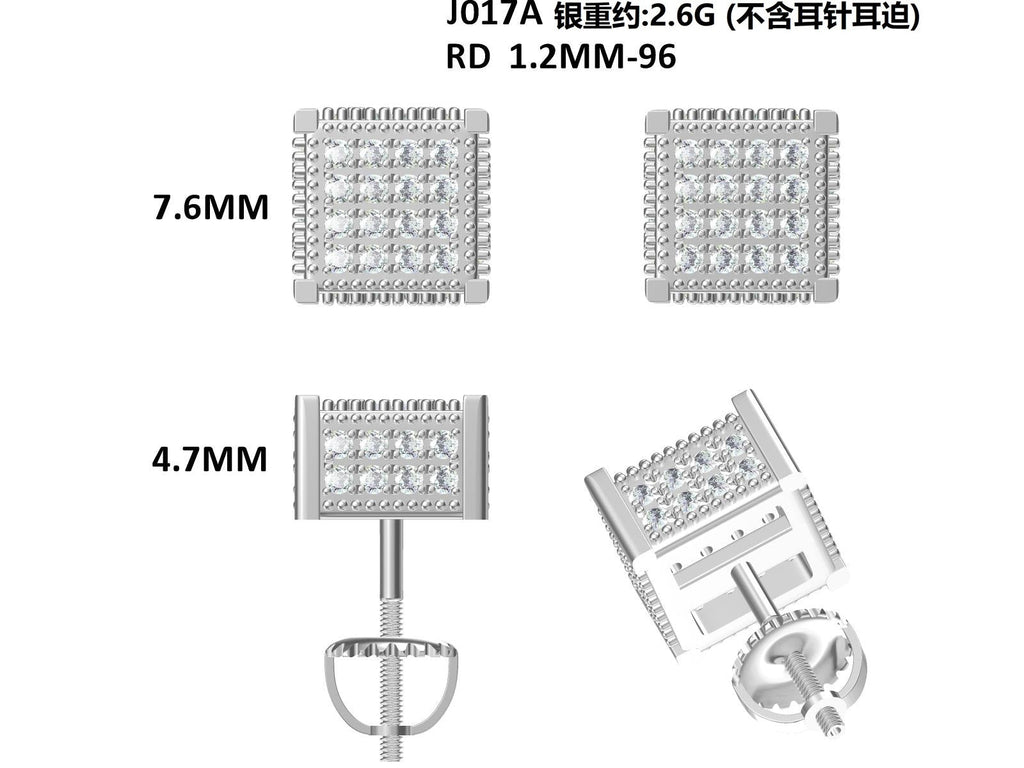 Boucles d’oreilles S925 en argent sterling, 96 moissanites D VVS1, cube 3D 7,6 mm, fermoir à vis hypoallergénique, certificat GRA, coffret cadeau - IVOIRART.COM