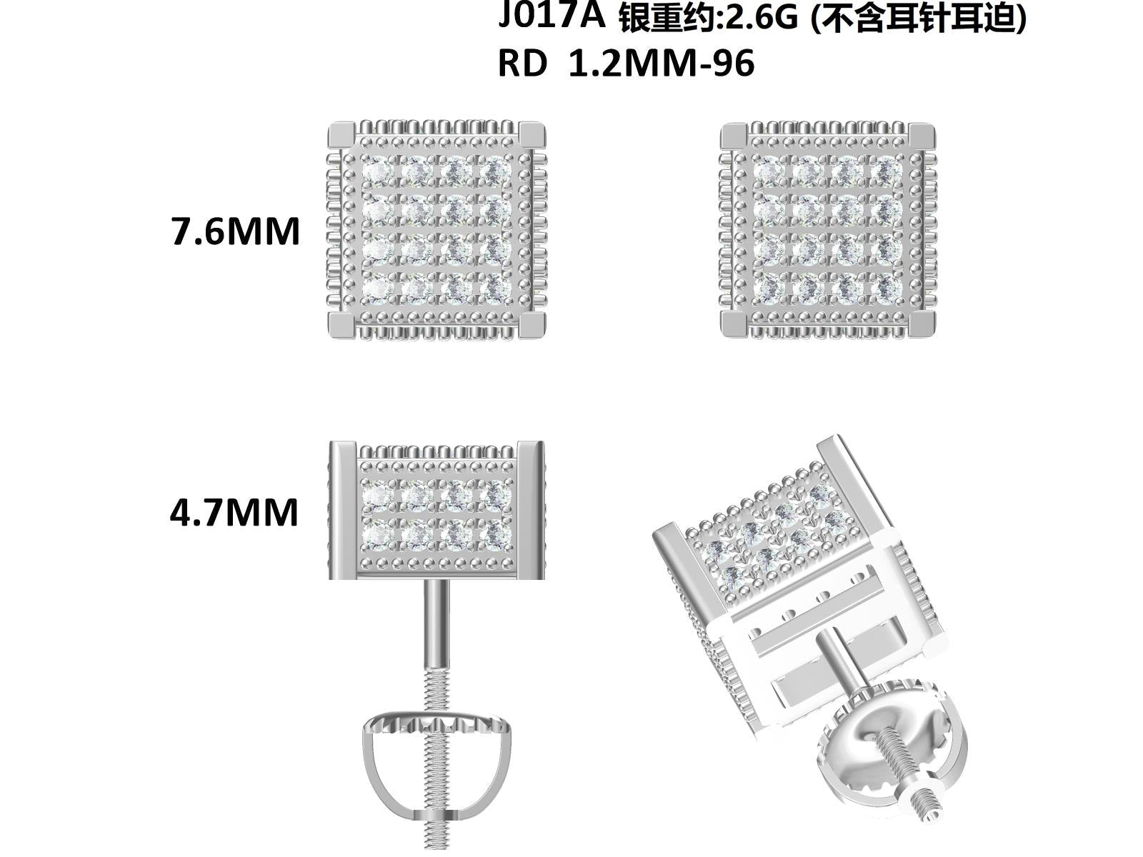 Boucles d’oreilles S925 en argent sterling, 96 moissanites D VVS1, cube 3D 7,6 mm, fermoir à vis hypoallergénique, certificat GRA, coffret cadeau - IVOIRART.COM