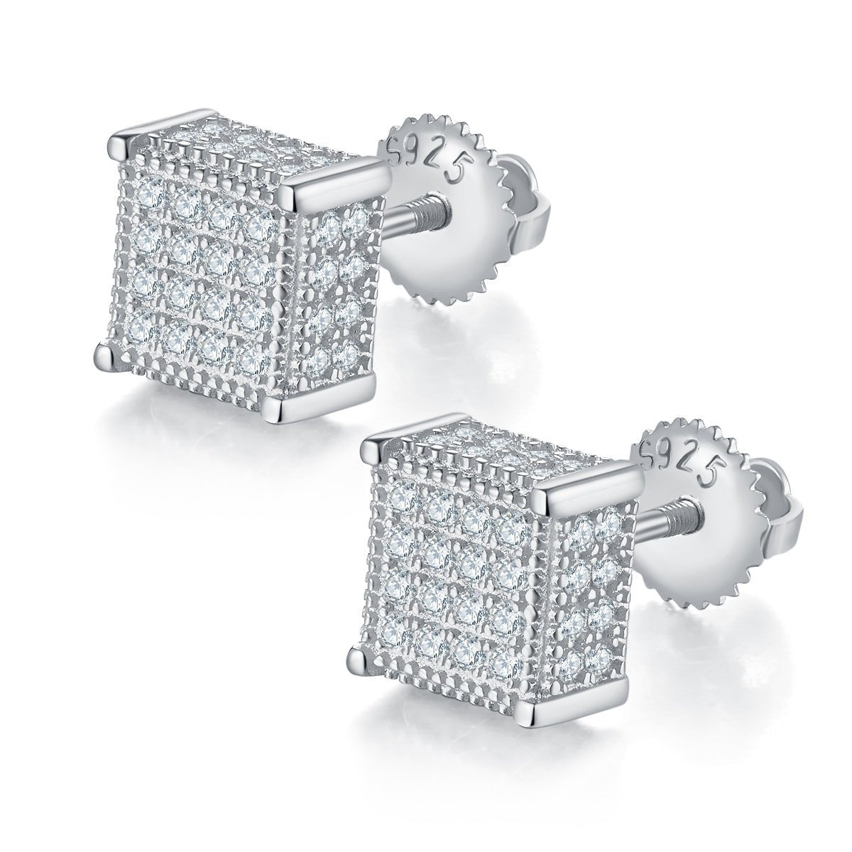 Boucles d’oreilles S925 en argent sterling, 96 moissanites D VVS1, cube 3D 7,6 mm, fermoir à vis hypoallergénique, certificat GRA, coffret cadeau - IVOIRART.COM