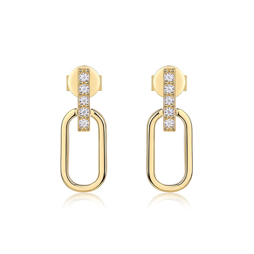 Boucles d'oreilles S925 plaqué or barrette moissanite D-VVS1, maillon géométrique - IVOIRART.COM