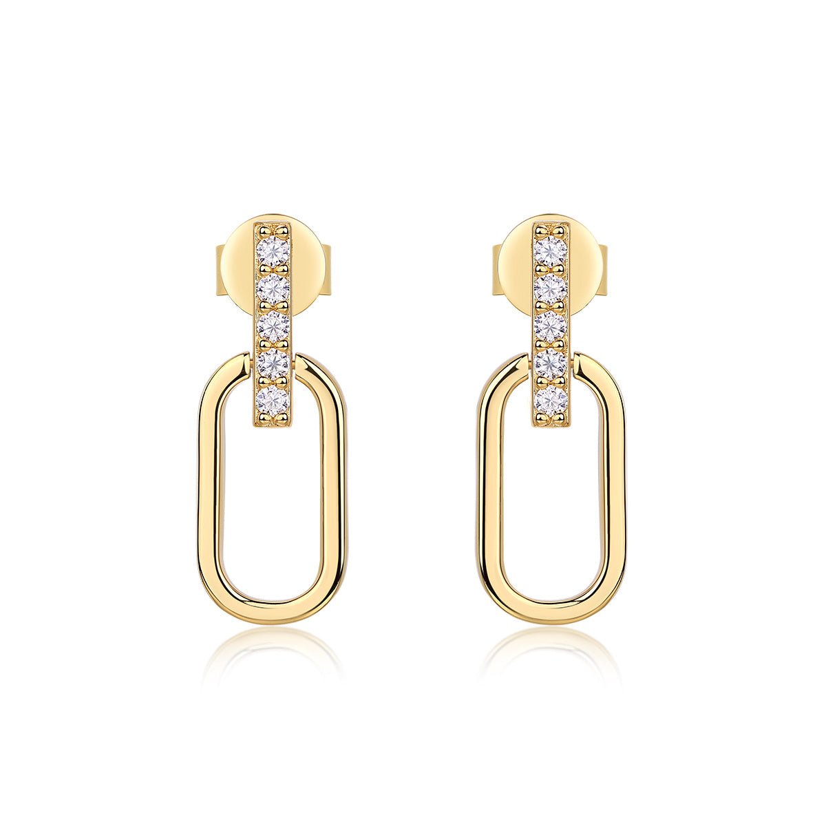 Boucles d'oreilles S925 plaqué or barrette moissanite D-VVS1, maillon géométrique - IVOIRART.COM