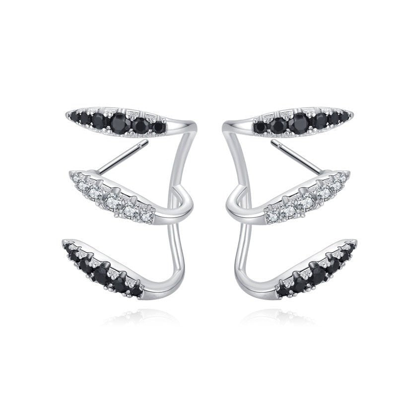 Boucles d’oreilles simple en cuivre à clip oreille trois griffes avec zircon - IVOIRART.COM