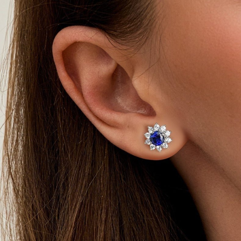 Boucles d'oreilles tournesol saphir — clous élégants pour femme pour quotidien!! - IVOIRART.COM
