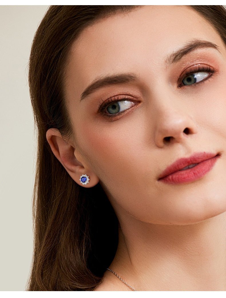 Boucles d'oreilles tournesol saphir — clous élégants pour femme pour quotidien!! - IVOIRART.COM