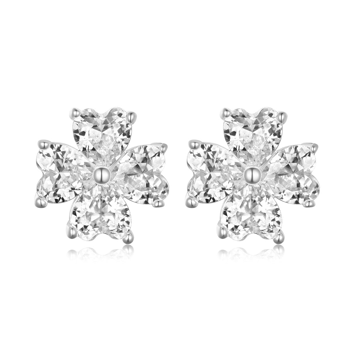 Boucles d'oreilles trèfle cœur S925 en argent, Moissanite 4x4mm, plaquée platine - IVOIRART.COM