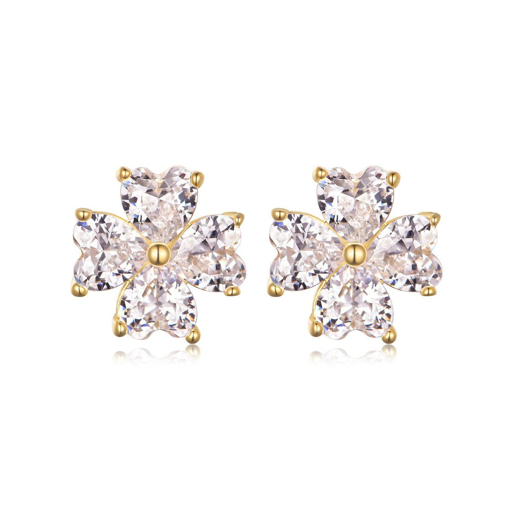 Boucles d'oreilles trèfle cœur S925 en argent, Moissanite 4x4mm, plaquée platine - IVOIRART.COM
