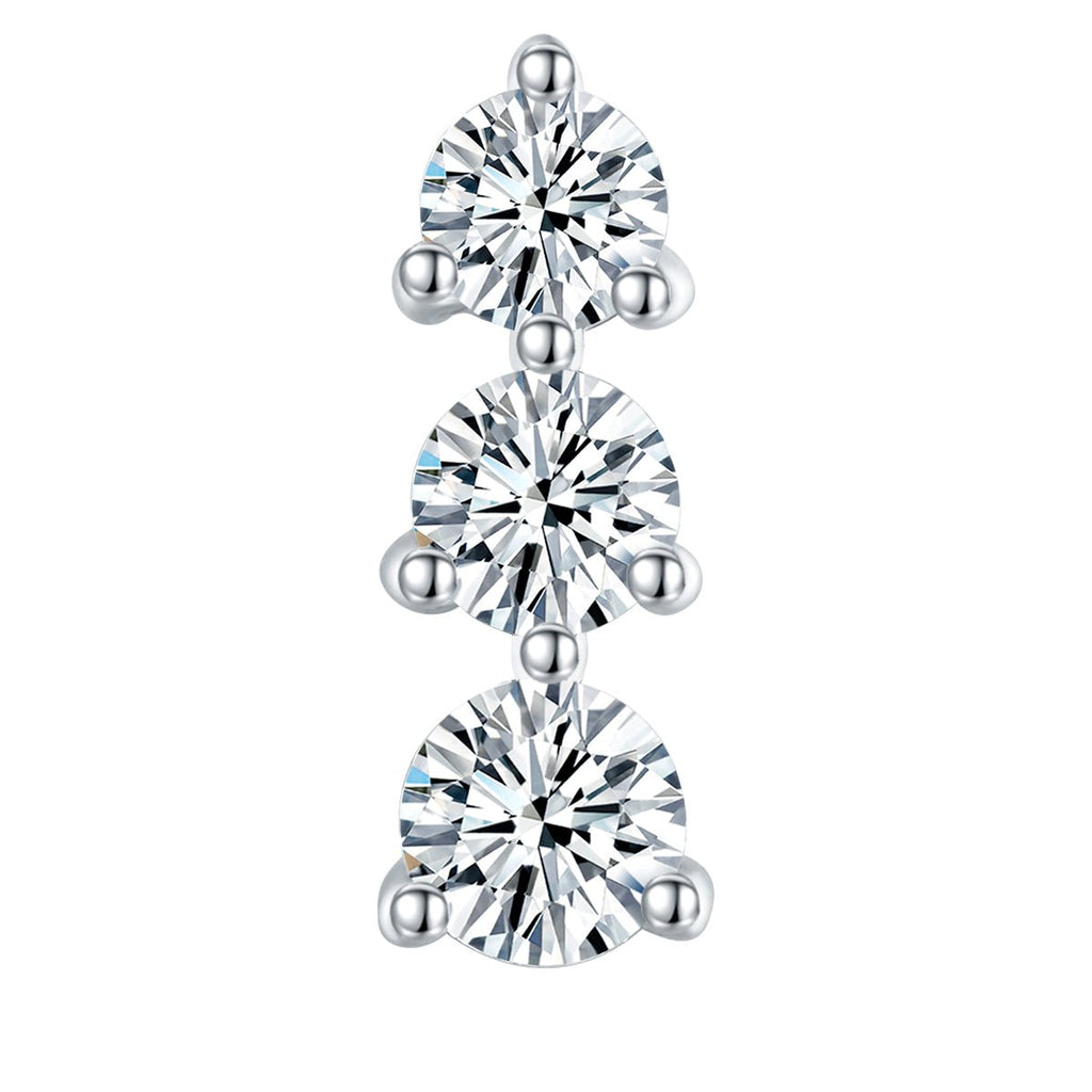 Boucles d'oreilles trois pierres en argent sterling S925 Moissanite rondes serties avec dos à vis et certificat GRA - IVOIRART.COM