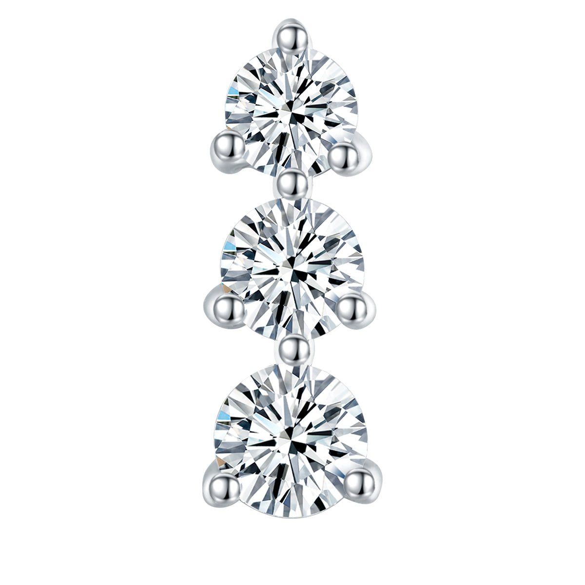 Boucles d'oreilles trois pierres en argent sterling S925 Moissanite rondes serties avec dos à vis et certificat GRA - IVOIRART.COM