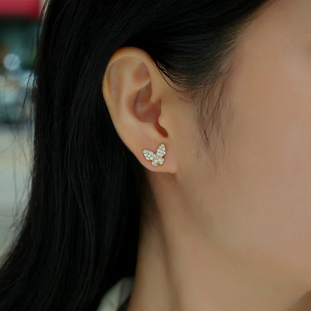 Boucles papillons S925- argent doré, moissanite D-VVS1 pavé, 1,7 g coffret cadeau - IVOIRART.COM