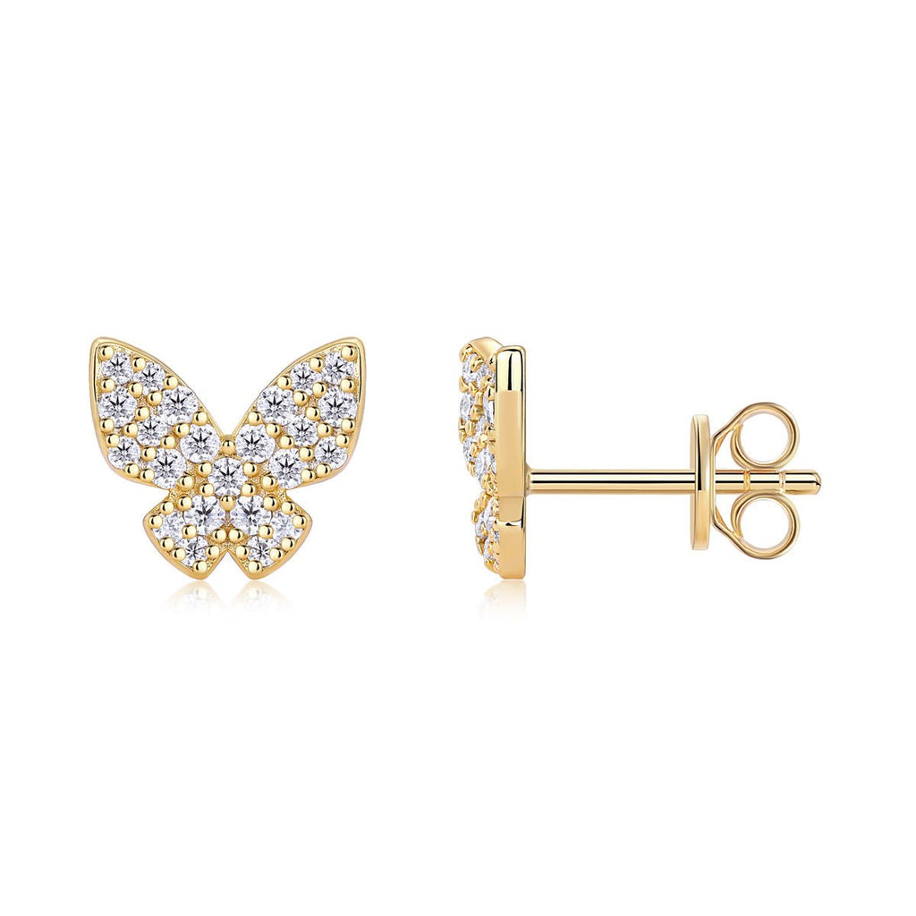 Boucles papillons S925- argent doré, moissanite D-VVS1 pavé, 1,7 g coffret cadeau - IVOIRART.COM