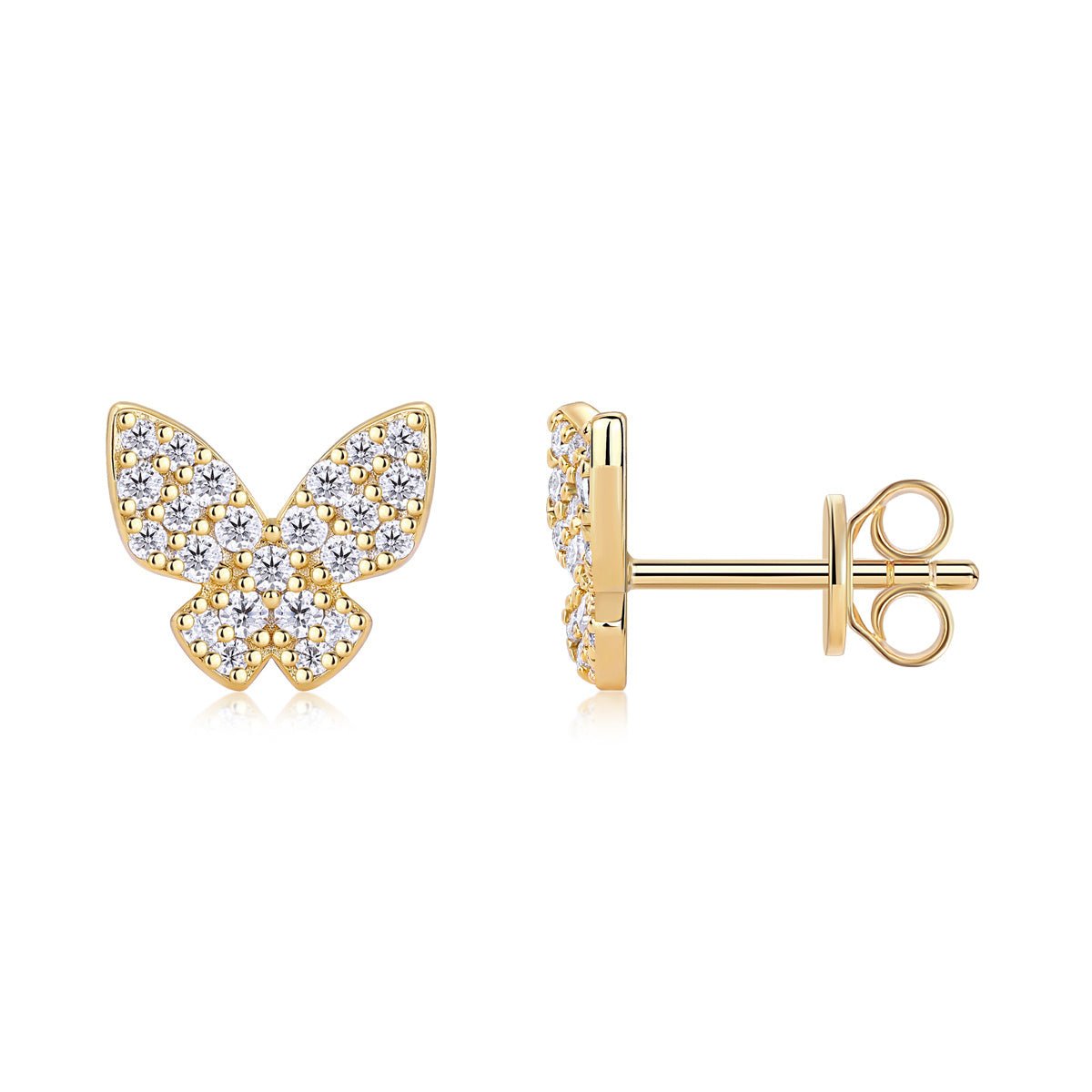 Boucles papillons S925- argent doré, moissanite D-VVS1 pavé, 1,7 g coffret cadeau - IVOIRART.COM