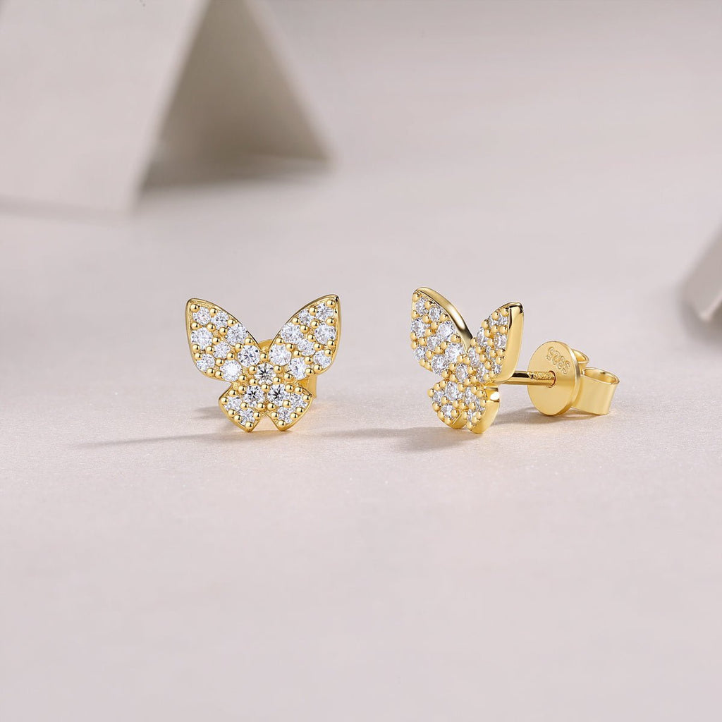 Boucles papillons S925- argent doré, moissanite D-VVS1 pavé, 1,7 g coffret cadeau - IVOIRART.COM