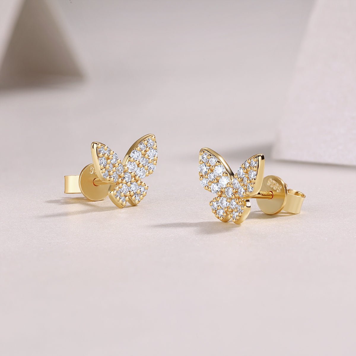 Boucles papillons S925- argent doré, moissanite D-VVS1 pavé, 1,7 g coffret cadeau - IVOIRART.COM
