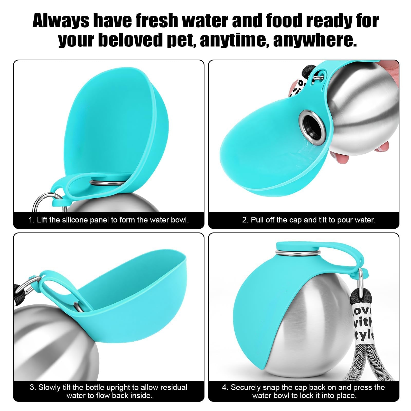 Bouteille d'eau portable 285ml en acier inoxydable avec bol intégré anti - fuite - IVOIRART.COM