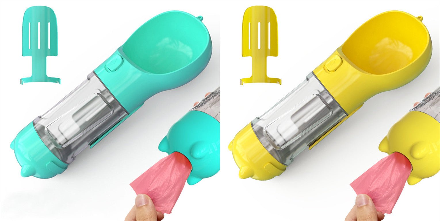 Bouteille d'eau portable 3 en 1 pour chien avec gamelle, sac à déchets et rangement - IVOIRART.COM