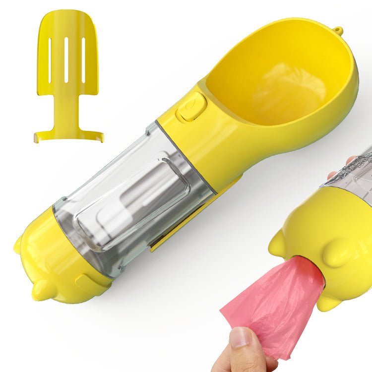 Bouteille d'eau portable 3 en 1 pour chien avec gamelle, sac à déchets et rangement - IVOIRART.COM