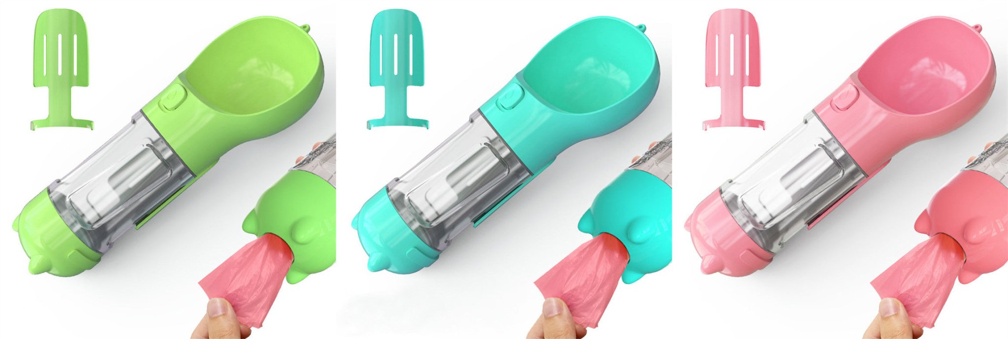 Bouteille d'eau portable 3 en 1 pour chien avec gamelle, sac à déchets et rangement - IVOIRART.COM