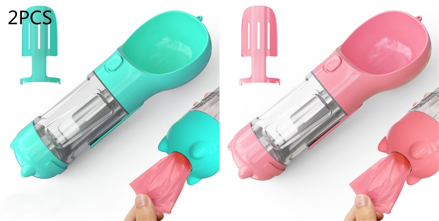 Bouteille d'eau portable 3 en 1 pour chien avec gamelle, sac à déchets et rangement - IVOIRART.COM