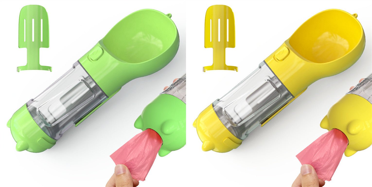 Bouteille d'eau portable 3 en 1 pour chien avec gamelle, sac à déchets et rangement - IVOIRART.COM