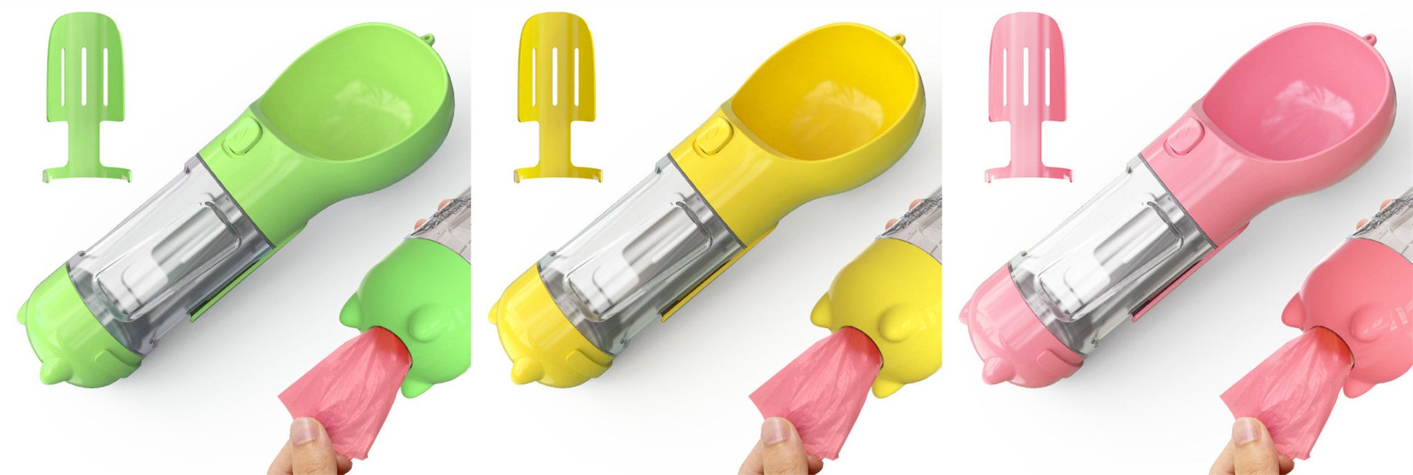 Bouteille d'eau portable 3 en 1 pour chien avec gamelle, sac à déchets et rangement - IVOIRART.COM