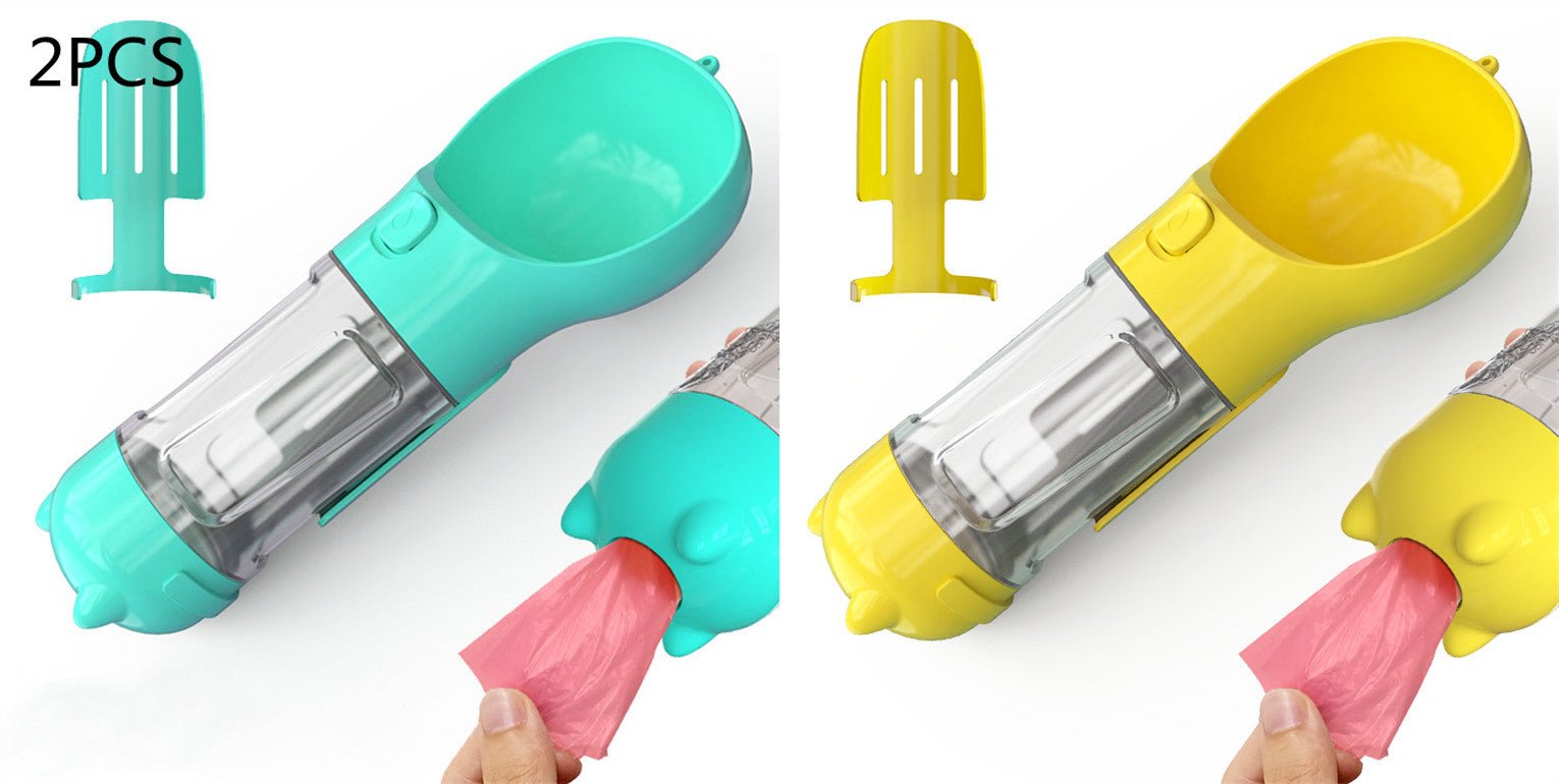 Bouteille d'eau portable 3 en 1 pour chien avec gamelle, sac à déchets et rangement - IVOIRART.COM