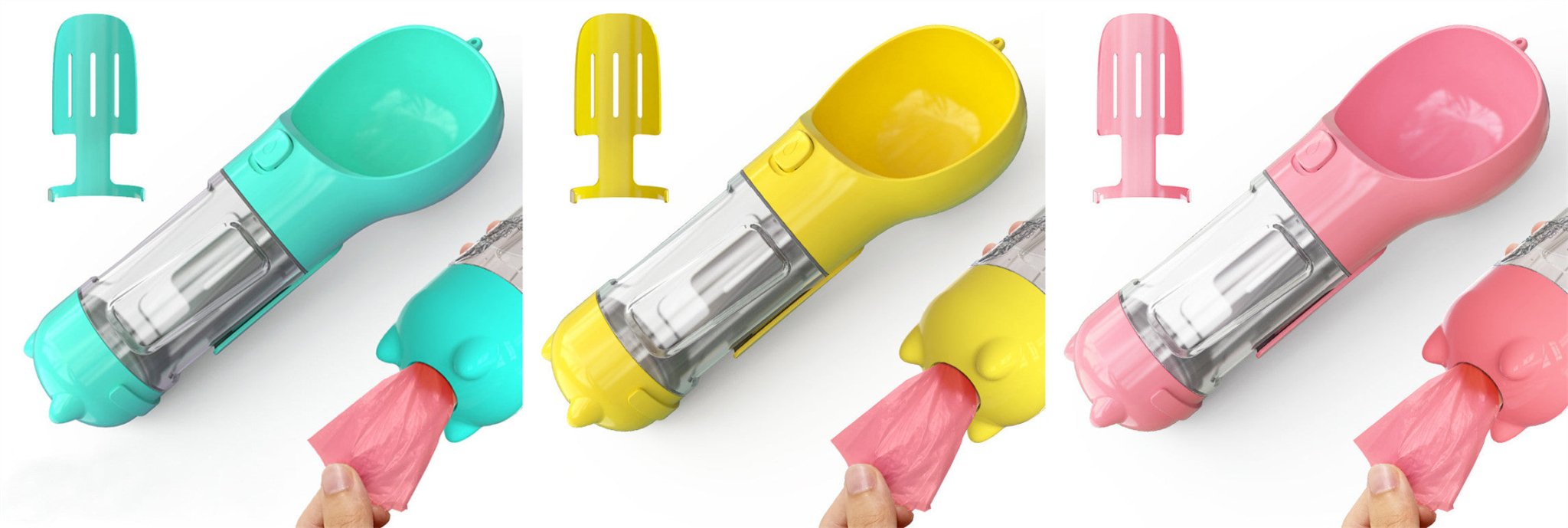 Bouteille d'eau portable 3 en 1 pour chien avec gamelle, sac à déchets et rangement - IVOIRART.COM