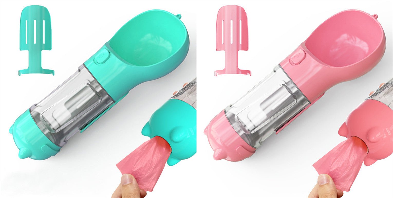 Bouteille d'eau portable 3 en 1 pour chien avec gamelle, sac à déchets et rangement - IVOIRART.COM