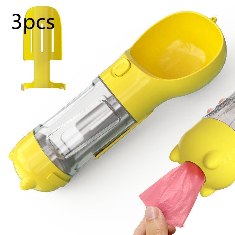 Bouteille d'eau portable 3 en 1 pour chien avec gamelle, sac à déchets et rangement - IVOIRART.COM