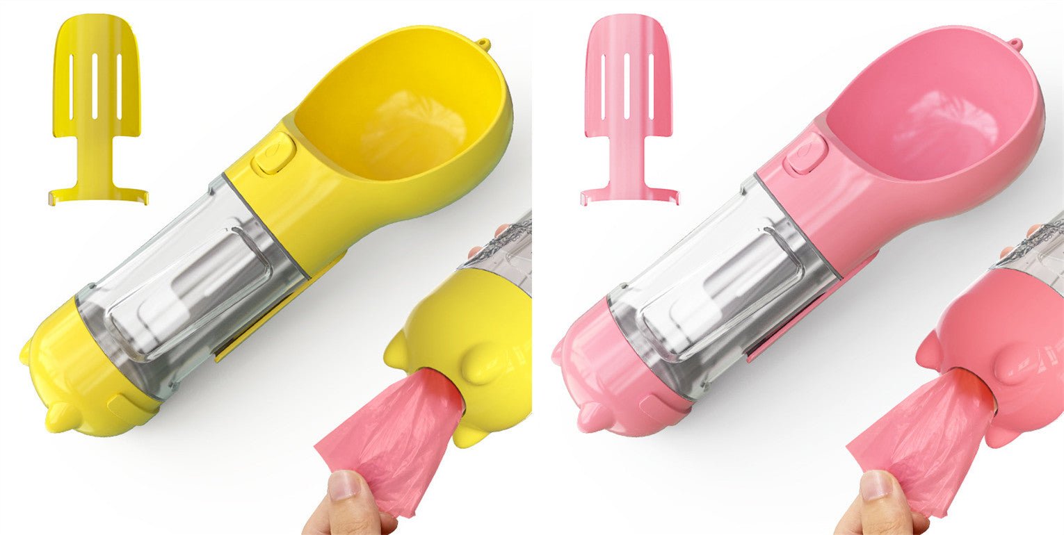 Bouteille d'eau portable 3 en 1 pour chien avec gamelle, sac à déchets et rangement - IVOIRART.COM