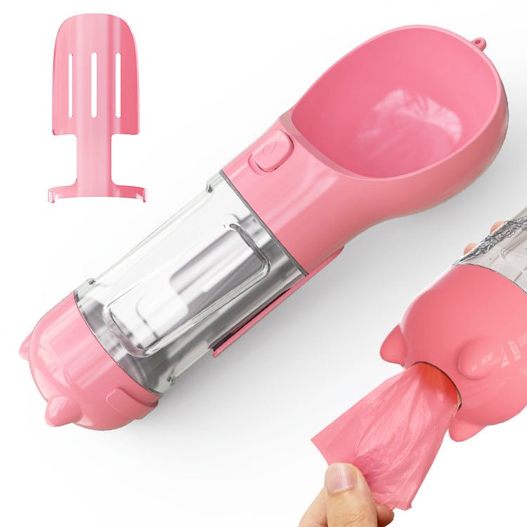 Bouteille d'eau portable 3 en 1 pour chien avec gamelle, sac à déchets et rangement - IVOIRART.COM