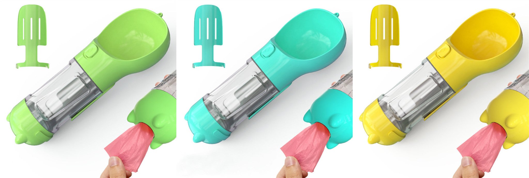 Bouteille d'eau portable 3 en 1 pour chien avec gamelle, sac à déchets et rangement - IVOIRART.COM