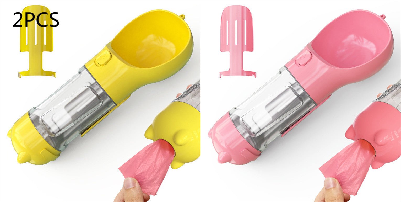 Bouteille d'eau portable 3 en 1 pour chien avec gamelle, sac à déchets et rangement - IVOIRART.COM