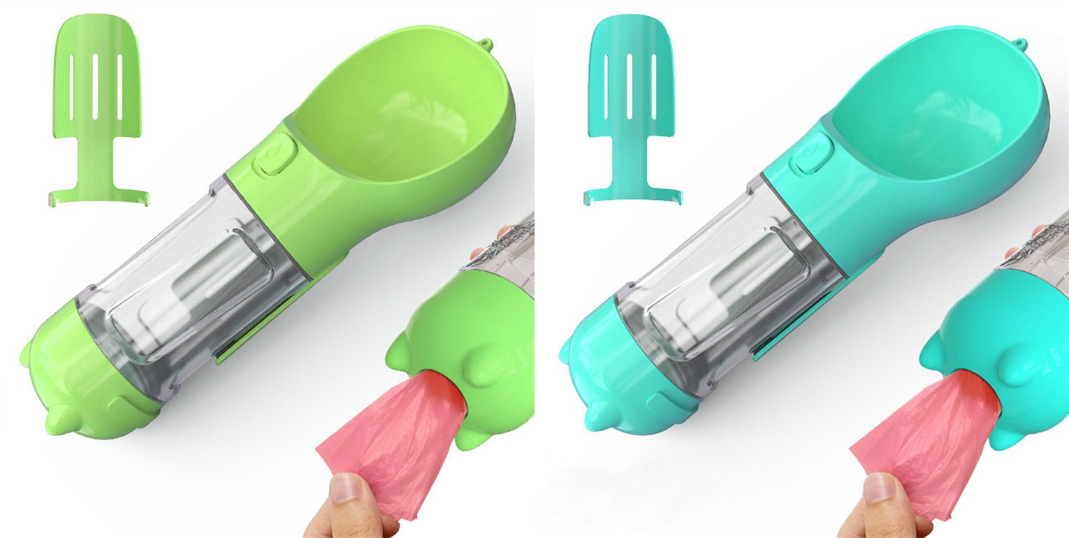 Bouteille d'eau portable 3 en 1 pour chien avec gamelle, sac à déchets et rangement - IVOIRART.COM