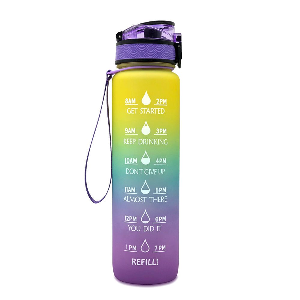 Bouteille d'eau Tritan 1L avec indicateur horaire et couvercle étanche motivant - IVOIRART.COM