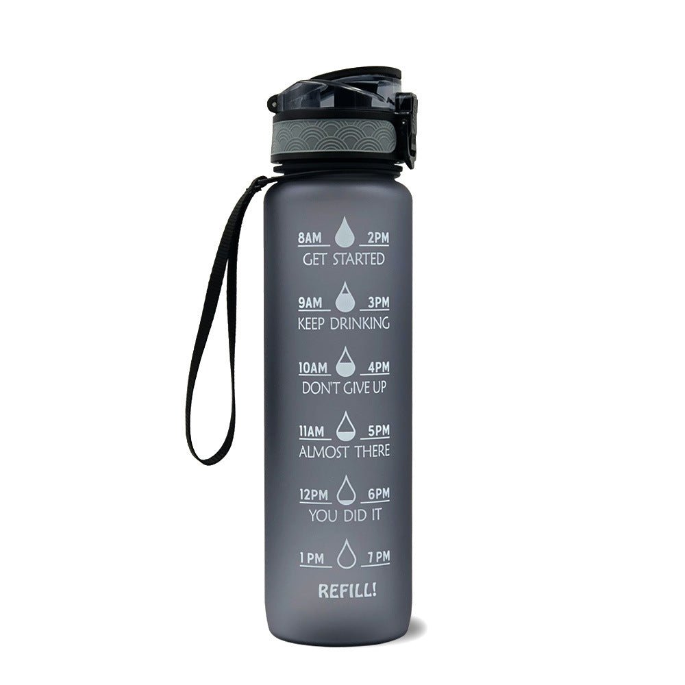 Bouteille d'eau Tritan 1L avec indicateur horaire et couvercle étanche motivant - IVOIRART.COM