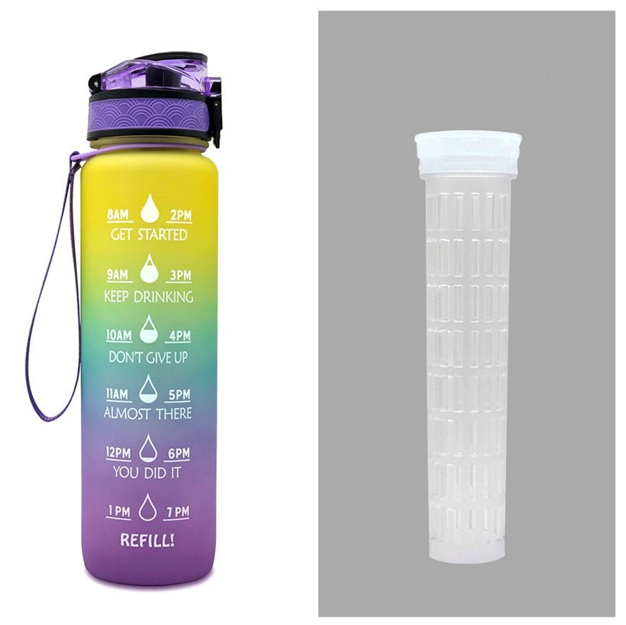 Bouteille d'eau Tritan 1L avec indicateur horaire et couvercle étanche motivant - IVOIRART.COM