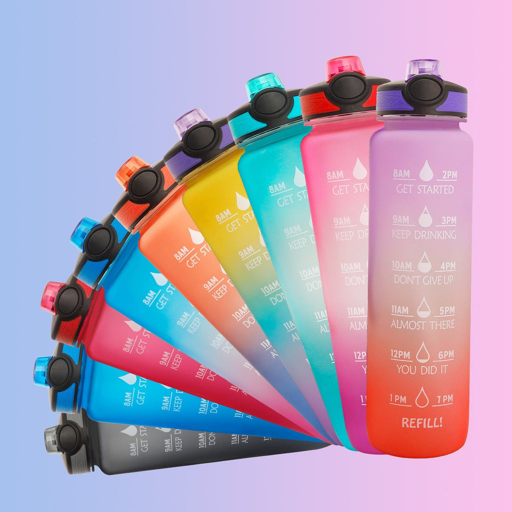 Bouteille d'eau Tritan 1L avec indicateur horaire et couvercle étanche motivant - IVOIRART.COM