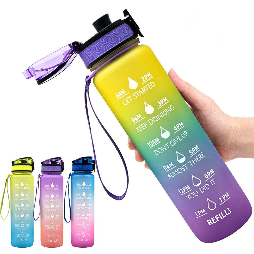 Bouteille d'eau Tritan 1L avec indicateur horaire et couvercle étanche motivant - IVOIRART.COM