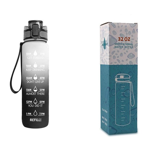 Bouteille d'eau Tritan 1L avec indicateur horaire et couvercle étanche motivant - IVOIRART.COM