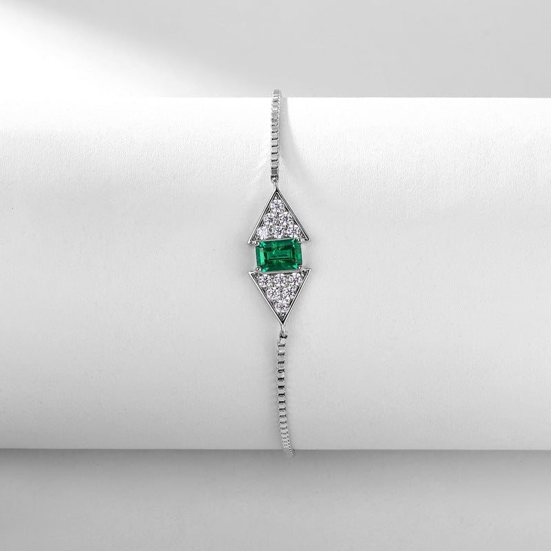 Bracelet ajustable 22 cm en argent 925 rectangle 6x4 mm émeraude et rubis synthétiques, plaqué platine, coffret cadeau - IVOIRART.COM