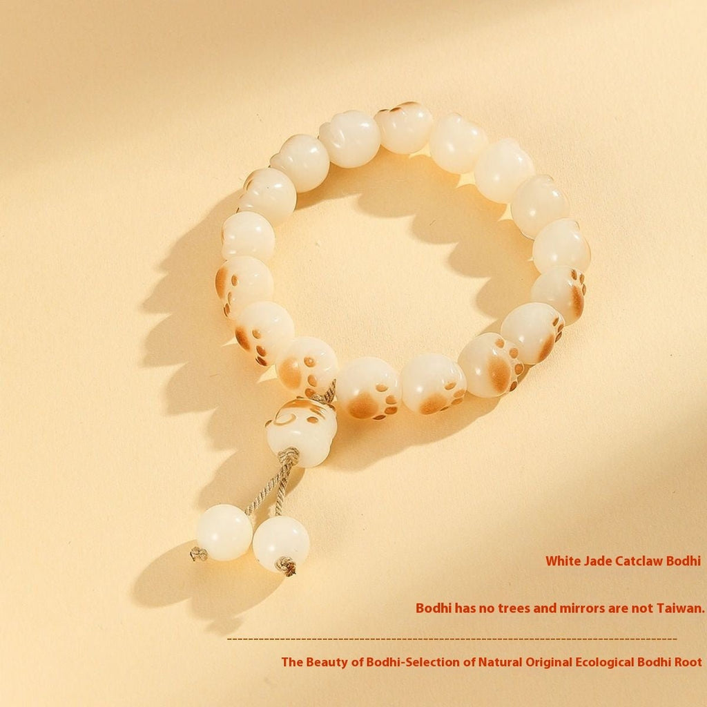Bracelet Bodhi Patte de Chat Femme Jade Blanc Charbon Couple Artisanal Tradition - IVOIRART.COM
