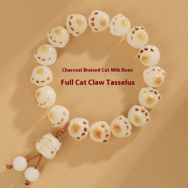 Bracelet Bodhi Patte de Chat Femme Jade Blanc Charbon Couple Artisanal Tradition - IVOIRART.COM