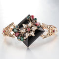 Bracelet bohème femme turquoise sculpté en résine cristal alliage plaqué or KC01 - IVOIRART.COM