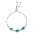 Bracelet bolo réglable Argent S925 plaqué platine 3 pierres émeraude saphir halo - IVOIRART.COM