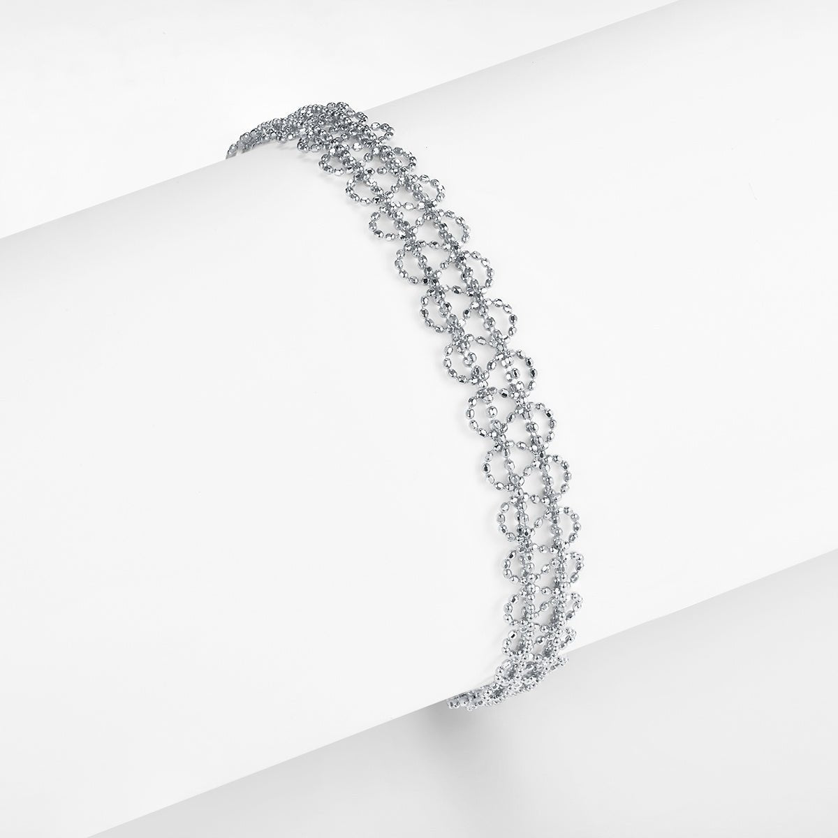 Bracelet chaîne cercle creux en argent sterling S925 pour femme, 18,5 cm, réglable, 9 mm largeur, léger, 3,2 g, plaqué platine, boîte cadeau - IVOIRART.COM