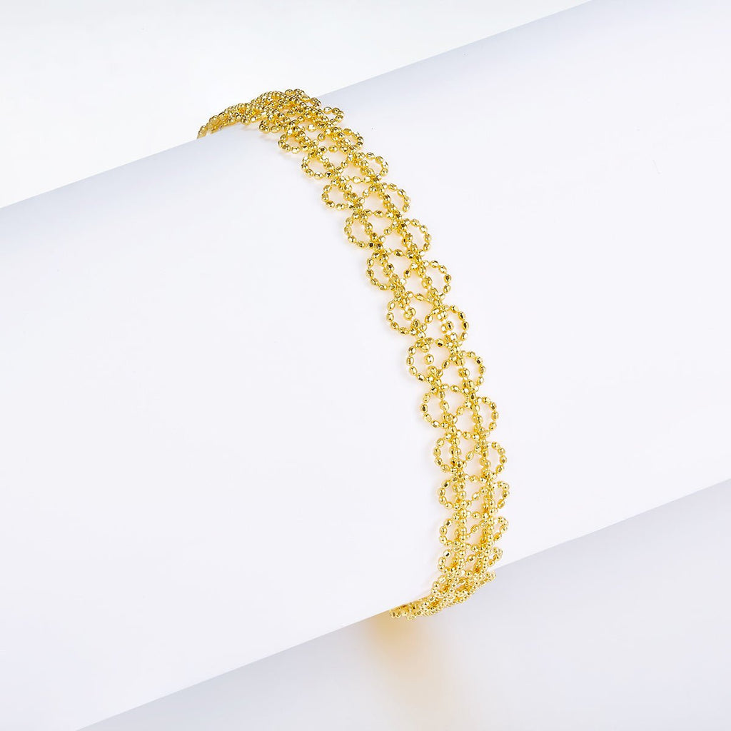 Bracelet chaîne cercle creux en argent sterling S925 pour femme, 18,5 cm, réglable, 9 mm largeur, léger, 3,2 g, plaqué platine, boîte cadeau - IVOIRART.COM