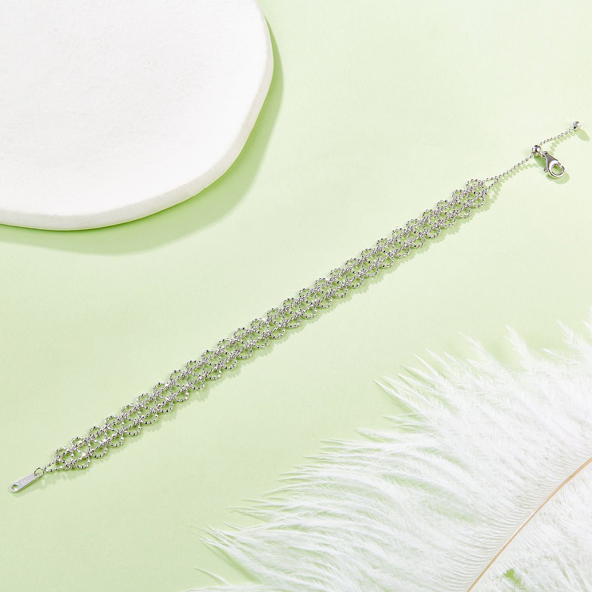 Bracelet chaîne cercle creux en argent sterling S925 pour femme, 18,5 cm, réglable, 9 mm largeur, léger, 3,2 g, plaqué platine, boîte cadeau - IVOIRART.COM