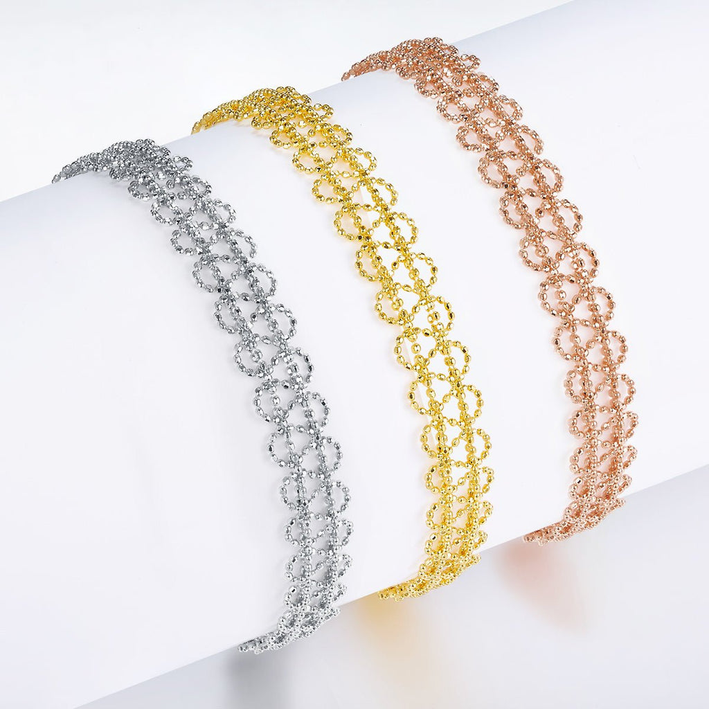Bracelet chaîne cercle creux en argent sterling S925 pour femme, 18,5 cm, réglable, 9 mm largeur, léger, 3,2 g, plaqué platine, boîte cadeau - IVOIRART.COM