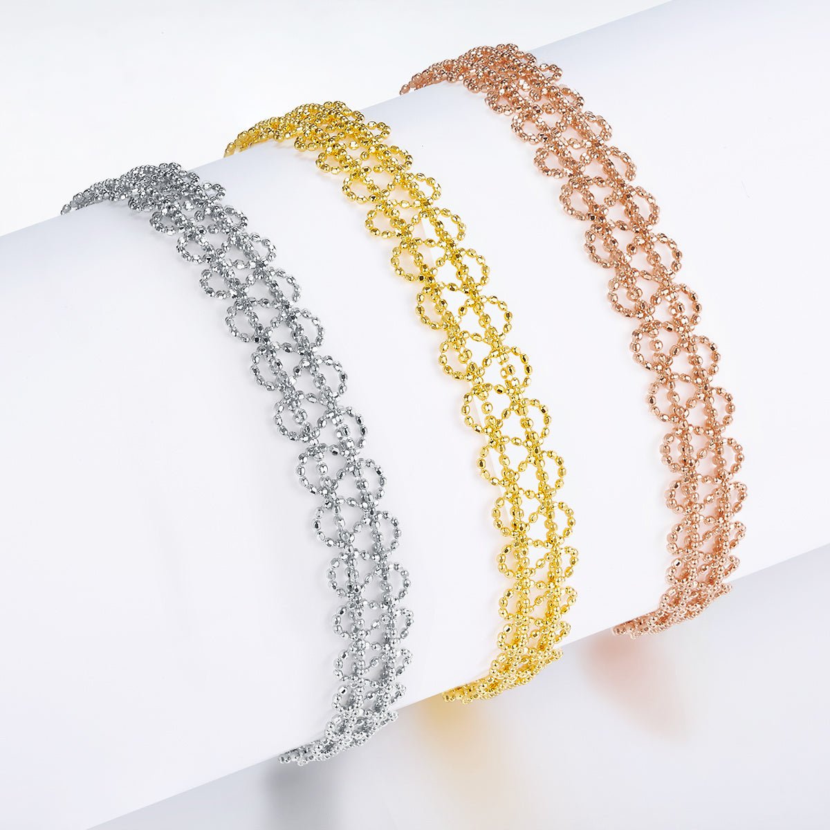 Bracelet chaîne cercle creux en argent sterling S925 pour femme, 18,5 cm, réglable, 9 mm largeur, léger, 3,2 g, plaqué platine, boîte cadeau - IVOIRART.COM