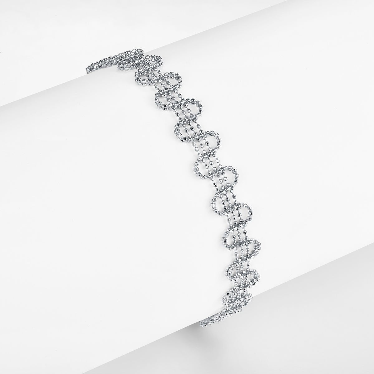 Bracelet Chaîne Ondulée Trèfle en Argent Sterling S925 19 cm Ajustable 8 mm Platine - IVOIRART.COM